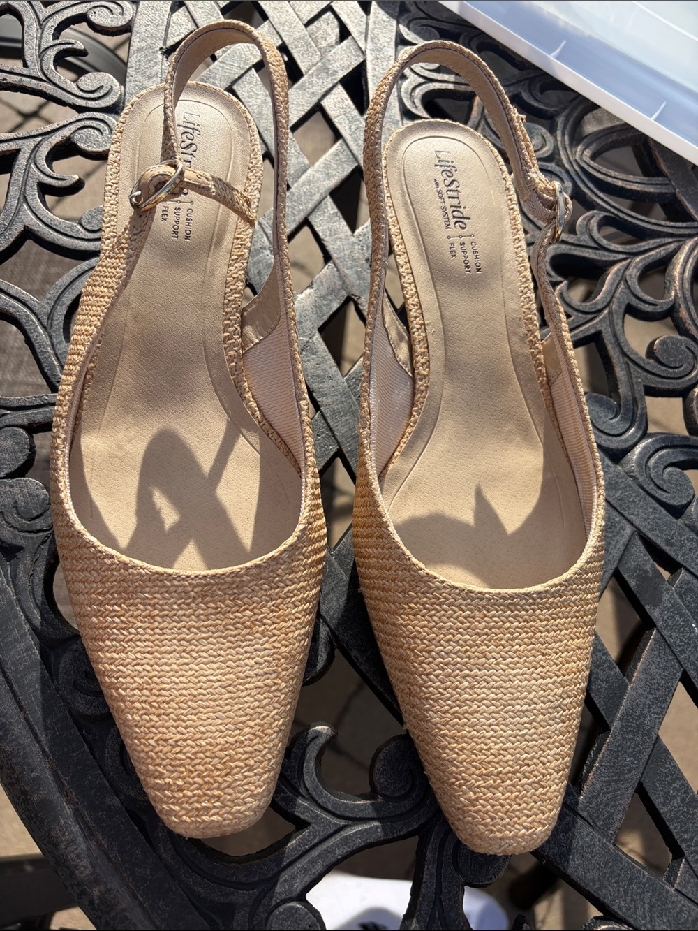 Life Stride Tan Woven slingback heels